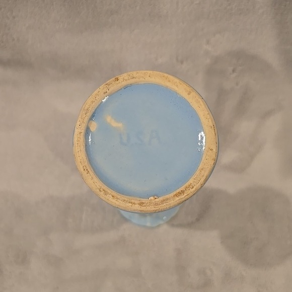 Vintage Art Deco USA Shawnee Pottery Tulip Hand Vase Baby Blue 10" - Picture 4 of 4